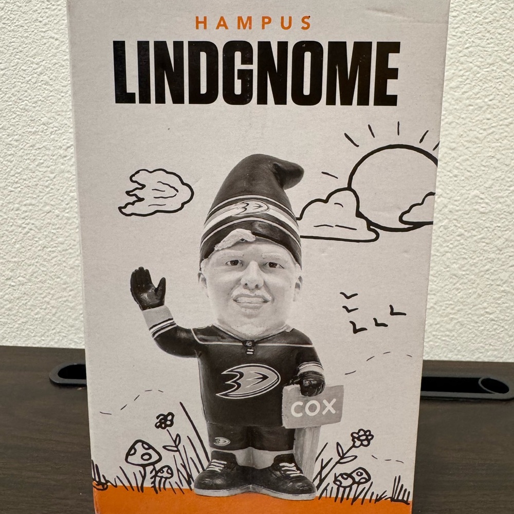 #37 Hampus Lindholm 7” “Lindgnome” Figurine, Anaheim Ducks w/original Packaging